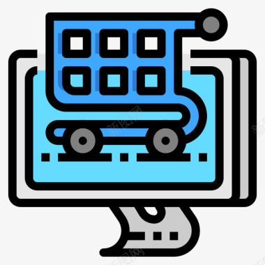 在线商店计算机网络9线颜色图标图标