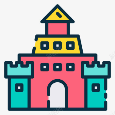 城堡游乐场62线性颜色图标图标