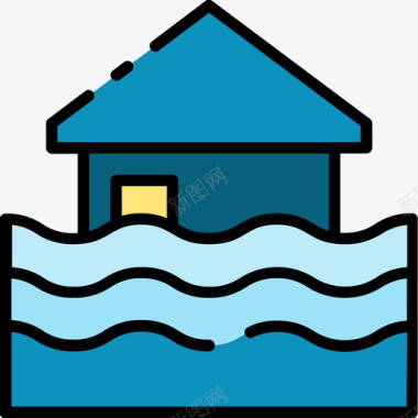 洪水天气334线性颜色图标图标