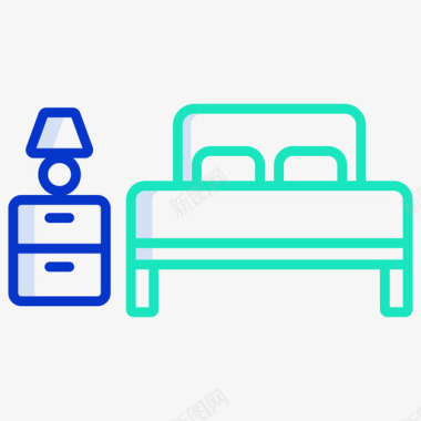 双人床家具装饰3轮廓颜色图标图标