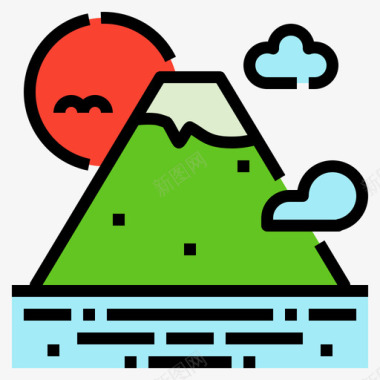 富士山日本106线性颜色图标图标