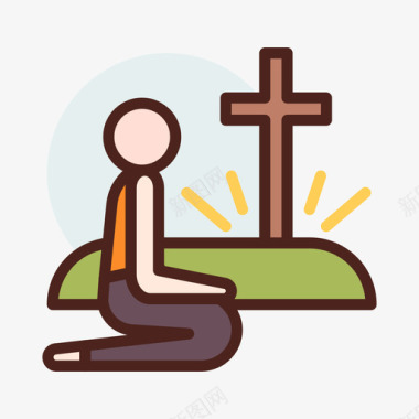 祈祷基督教4线性颜色图标图标