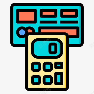 信用卡计算器工具2线颜色图标图标