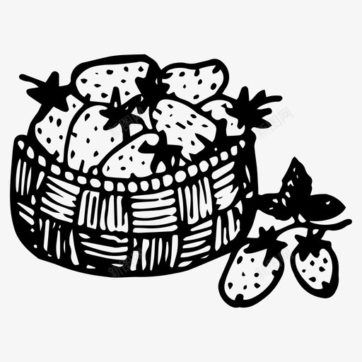 草莓篮浆果手绘图标svg_新图网 https://ixintu.com 手绘 浆果 草莓