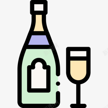 香槟酒杯74号酒吧线性颜色图标图标
