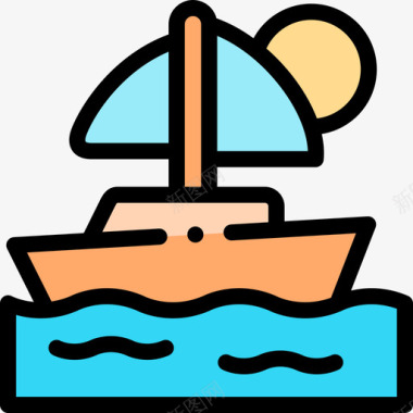 帆船景观34线性颜色图标图标