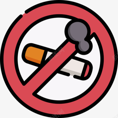 禁止吸烟信号和禁令5线颜色图标图标