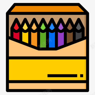 彩色铅笔文具和办公室22线颜色图标图标