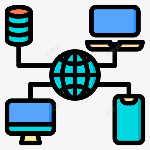 网络大数据78线颜色图标svg_新图网 https://ixintu.com 大数 数据 网络 颜色