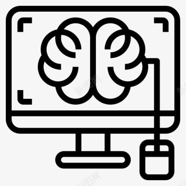 计算机大脑概念11线性图标图标