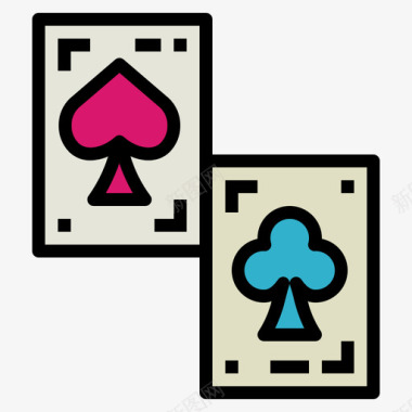 扑克牌棋盘游戏3线性颜色图标图标
