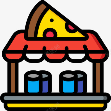披萨店66号市场线性颜色图标图标