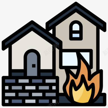 燃烧的房子消防站5线性颜色图标图标