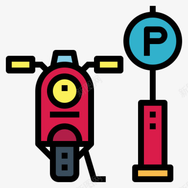 停车场3号摩托车手线性颜色图标图标