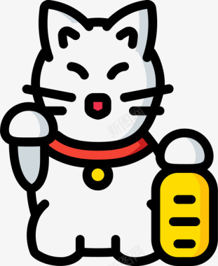 幸运猫日本63直线颜色图标图标