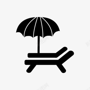 日光浴床休息室阳伞图标图标