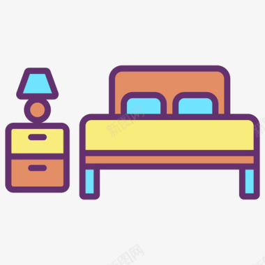 双人床家具装饰4线性颜色图标图标