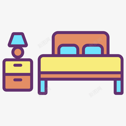 双人床家具装饰4线性颜色图标svg_新图网 https://ixintu.com 双人床 家具 线性 装饰 颜色