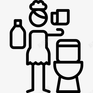 共用厕所使用后清洁待在家3线性图标图标