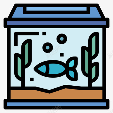 鱼缸渔夫3线型颜色图标图标