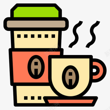 咖啡杯咖啡店132线性颜色图标图标