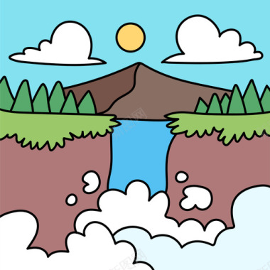 瀑布景观32彩色图标图标