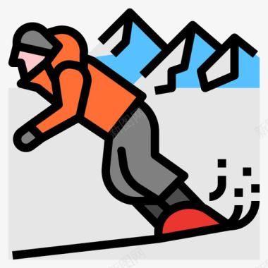 滑雪板冒险和极限2线性颜色图标图标