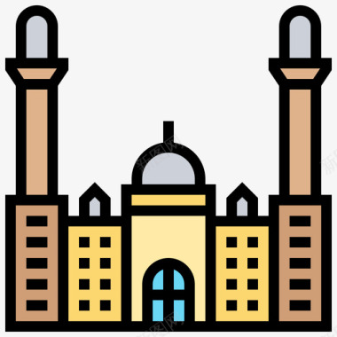 BibiHeybat清真寺41号地标线性颜色图标图标