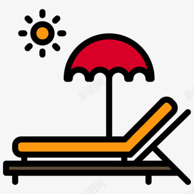 日光浴床旅行4线性颜色图标图标