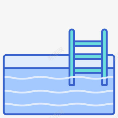 游泳池水上运动2线性颜色图标图标