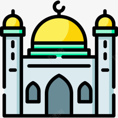 清真寺穆斯林10线性颜色图标图标