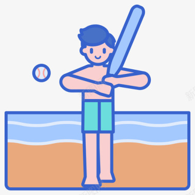 棒球运动员水上运动2线性颜色图标图标