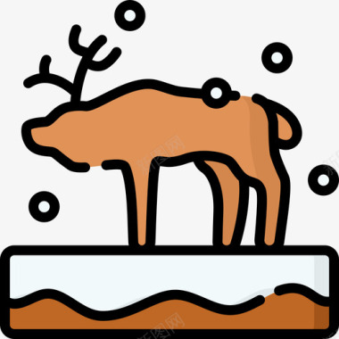 驯鹿冬季自然14线形颜色图标图标