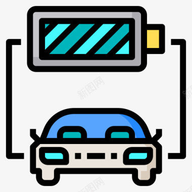 汽车电池电动汽车6线性颜色图标图标
