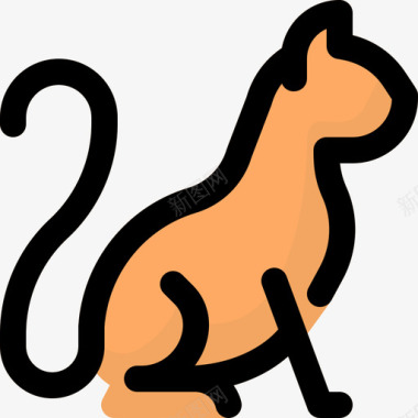 猫野生动物7线形颜色图标图标