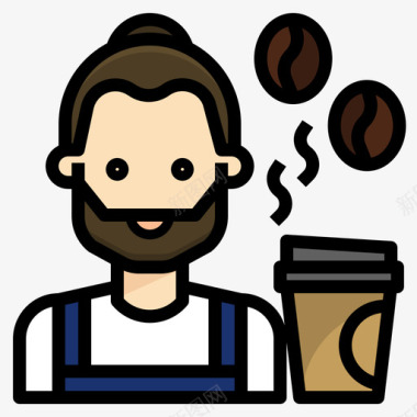 咖啡师职业27线性颜色图标图标