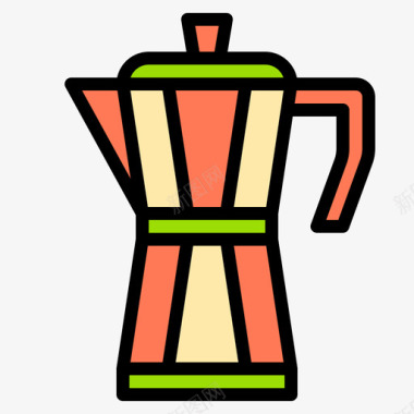 莫卡壶咖啡店132线性颜色图标图标