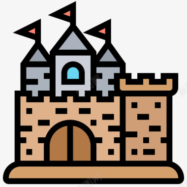 城堡中世纪67线性颜色图标图标