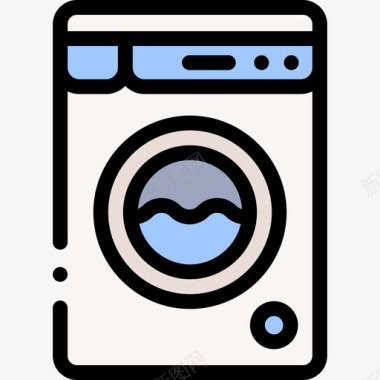 洗衣机床和早餐30线性颜色图标图标