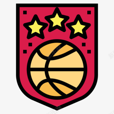 徽章篮球44线性颜色图标图标