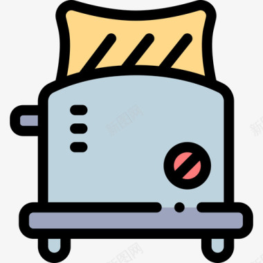 烤面包机床和早餐30线性颜色图标图标