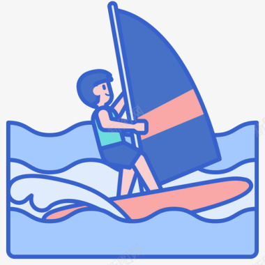 风帆水上运动2线性颜色图标图标