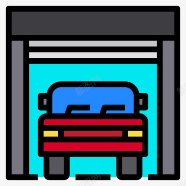 车库汽车服务77线性颜色图标图标
