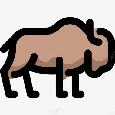 野牛野生动物7线形颜色图标图标