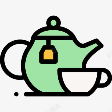 茶壶床和早餐30线性颜色图标图标