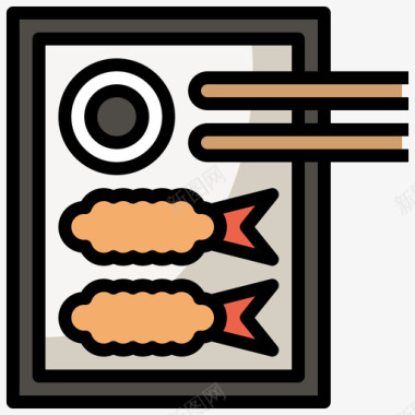 天妇罗东方食物9线形颜色图标