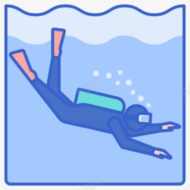 潜水员水上运动2线性颜色图标