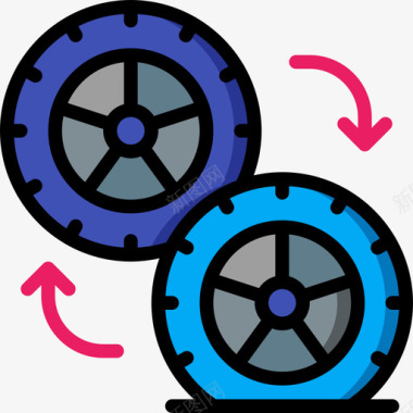 轮胎公路旅行9线性颜色图标图标