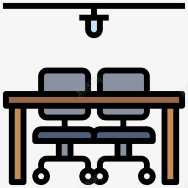 办公桌共工作空间12线性颜色图标