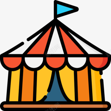 马戏团帐篷马戏团108线性颜色图标图标